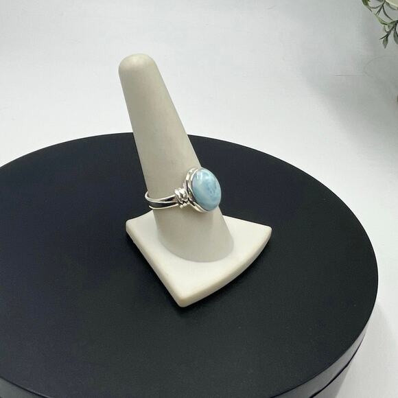 Genuine‎ Caribbean Blue Larimar 13x8mm Dominican Sterling Silver Ring Size 9.5 - Picture 2 of 8